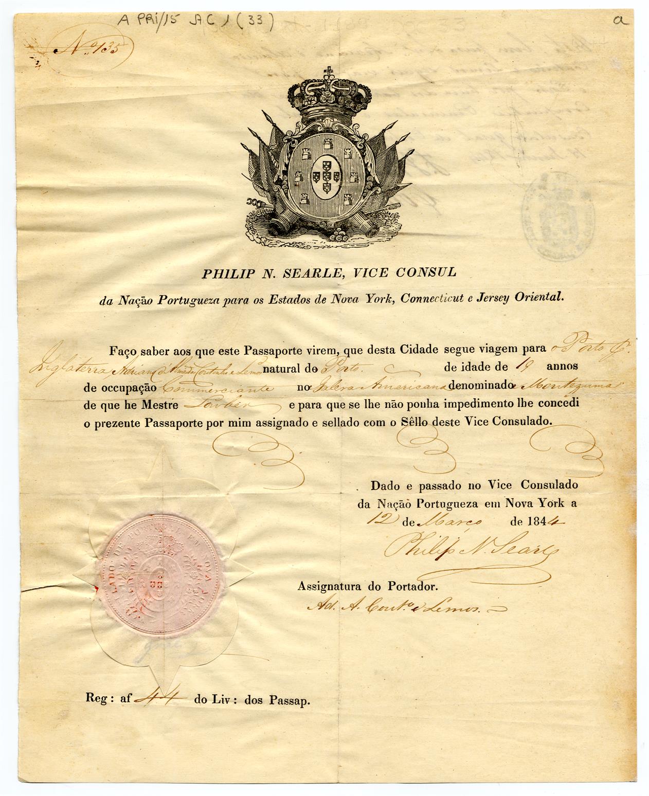 Passaporte de Adriano de Almeida Coutinho e Lemos