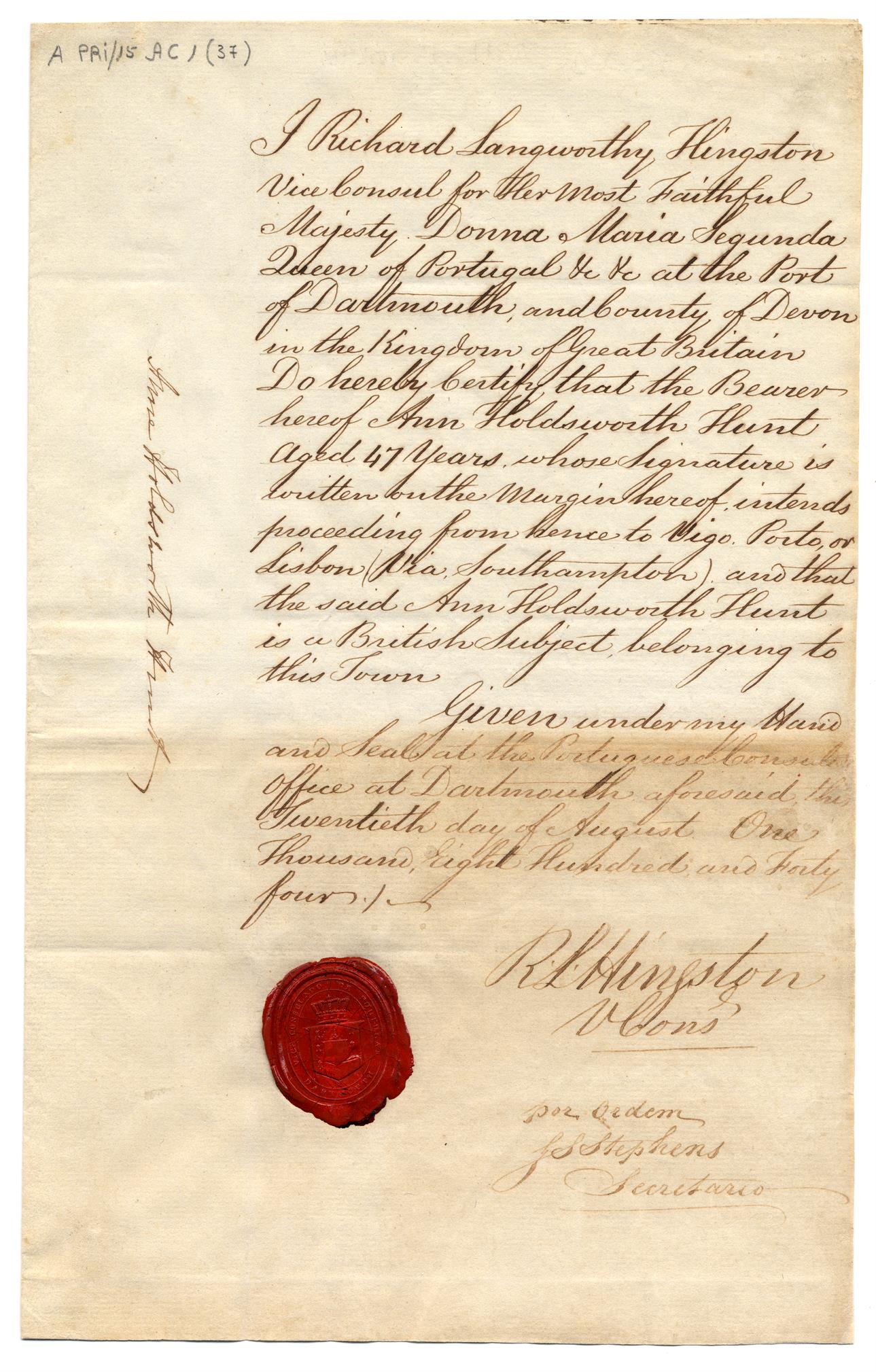 Passaporte de Anne Holdsworth Hunt