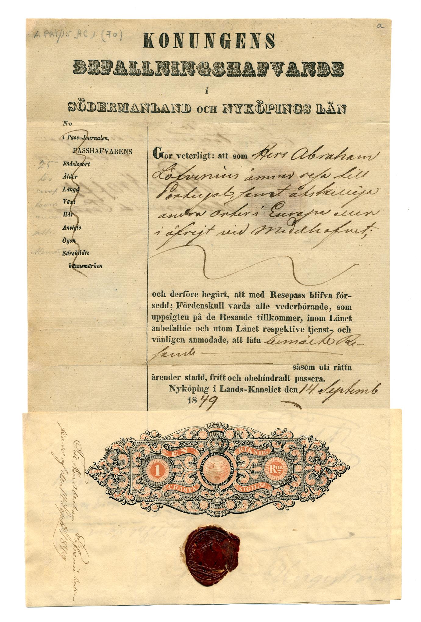 Passaporte de Abraham Lôfvenius