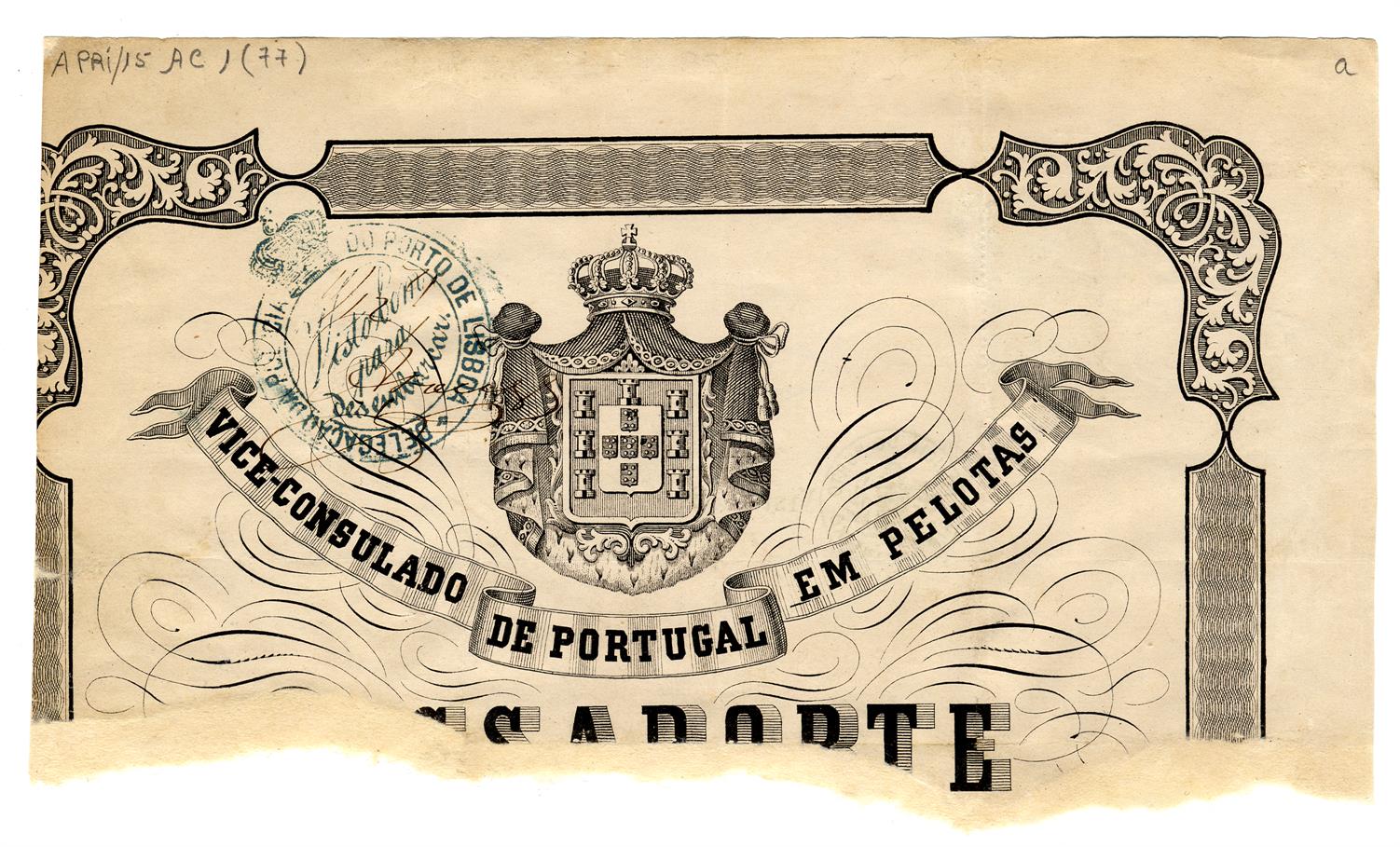 [Fragmento de um passaporte emitido pelo Vice-Consulado de Portugal em Pelotas]