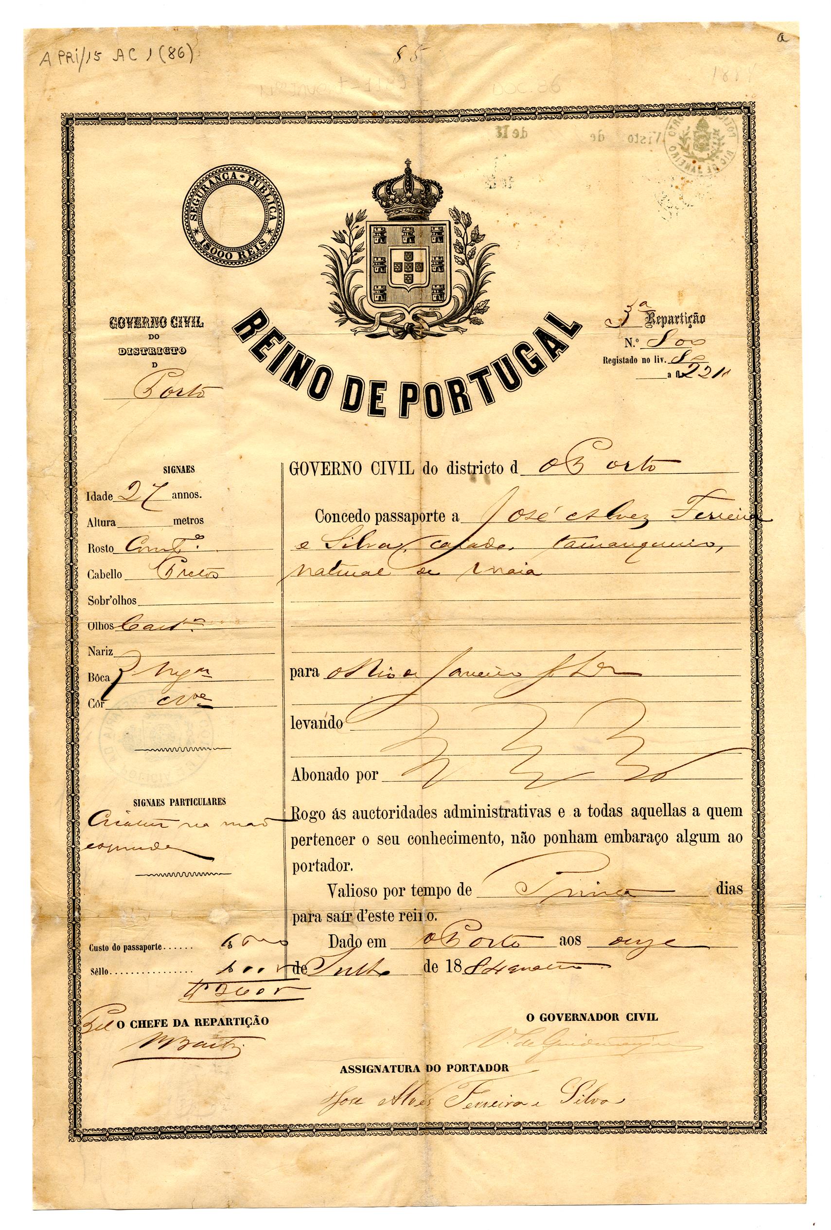 Passaporte de José Alves Ferreira e Silva