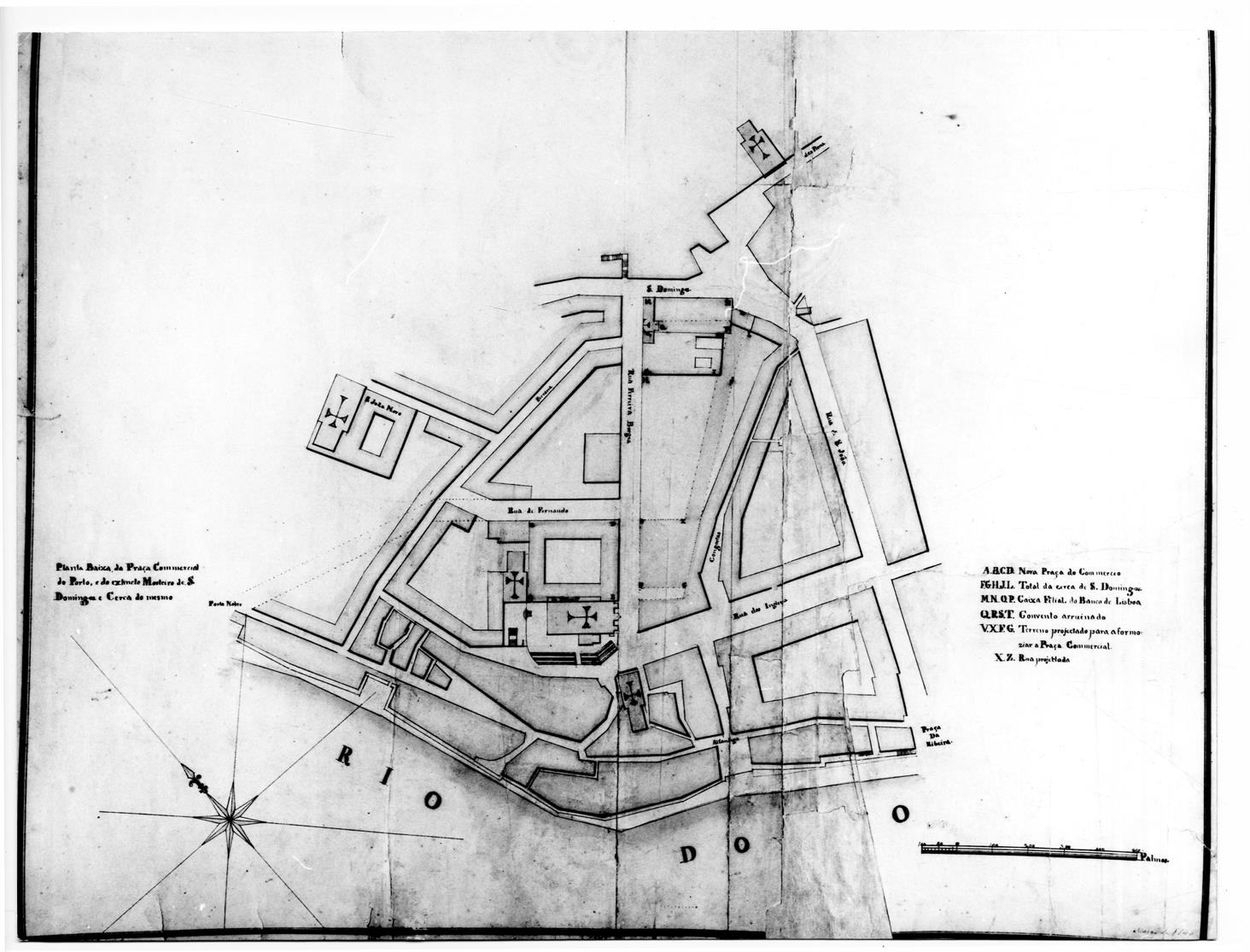 A Alfândega do Porto e o despacho aduaneiro : planta baixa da praça comercial do Porto e dos extintos conventos de S. Domingos e S. Francisco, em 1846