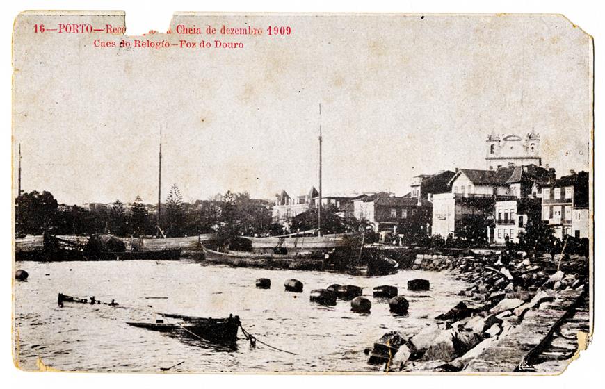 Porto : Recordação da Cheia de dezembro 1909: Caes do Relógio : Foz do Douro