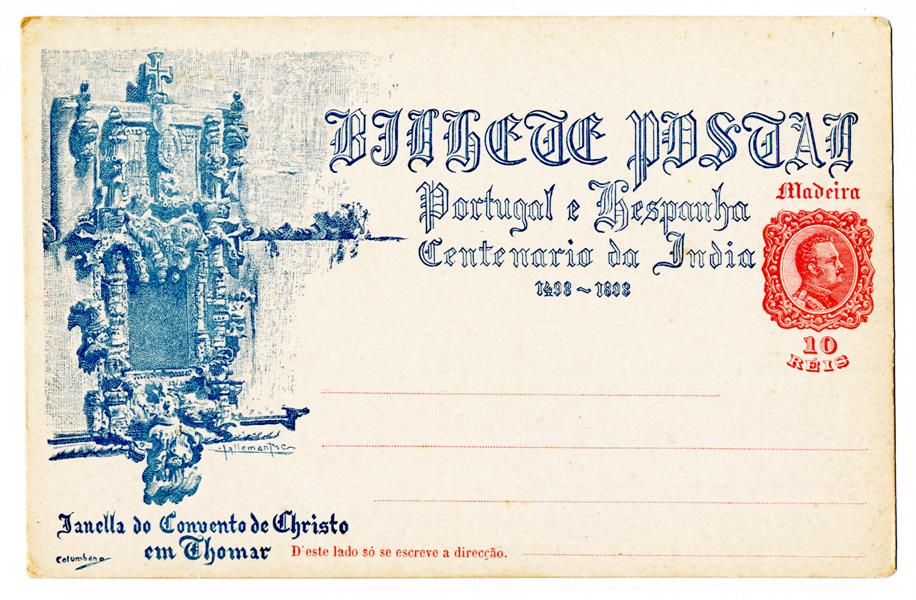 Bilhete Postal : Portugal e Espanha : Centenário da Índia : Janela do Convento de Cristo em Tomar