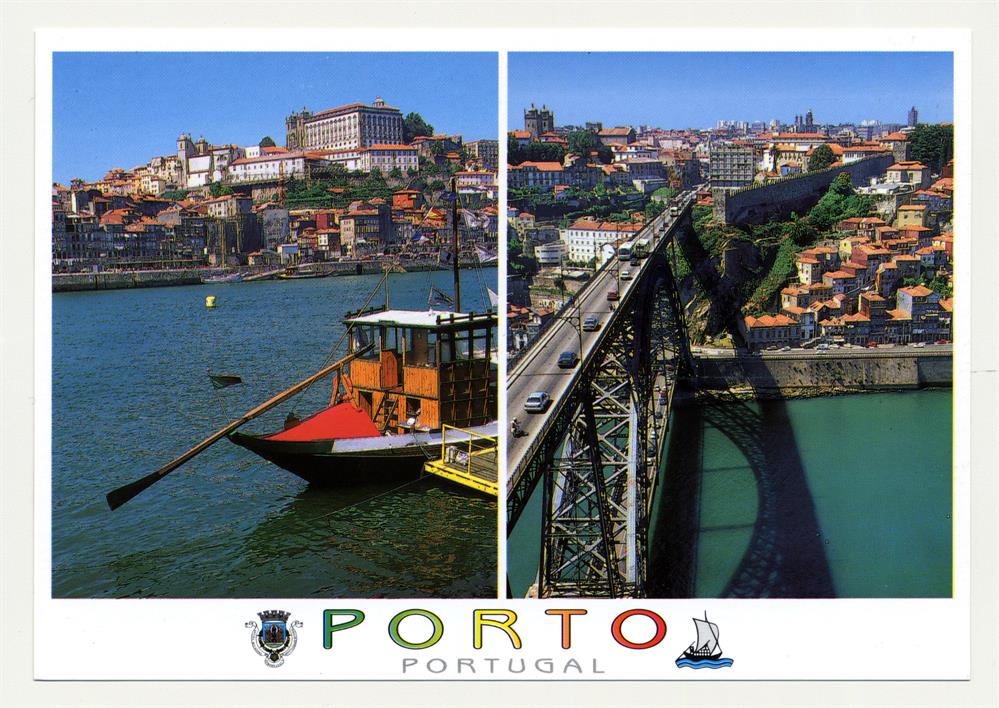 Porto : Ré do Barco Rabelo e Vista Parcial; Ponte Dom Luís e Muralha Fernandina : Costa Verde : Portugal