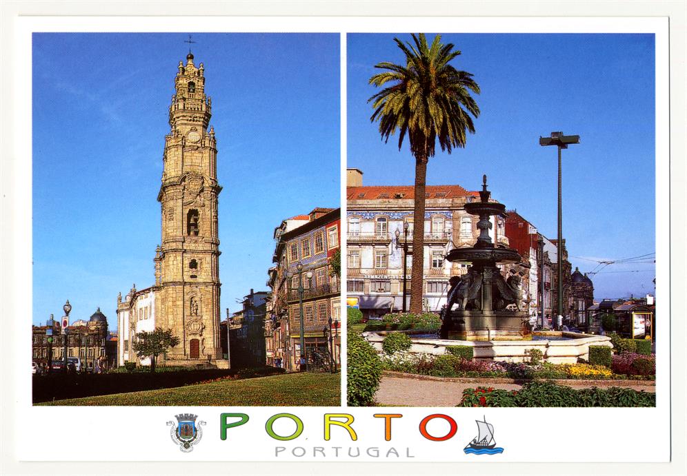 Porto : Torre dos Clérigos; Praça Gomes Teixeira (Fonte dos Leões) : Costa Verde : Portugal