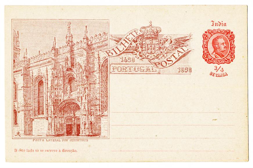 Bilhete Postal [para] Índia : porta lateral dos Jerónimos