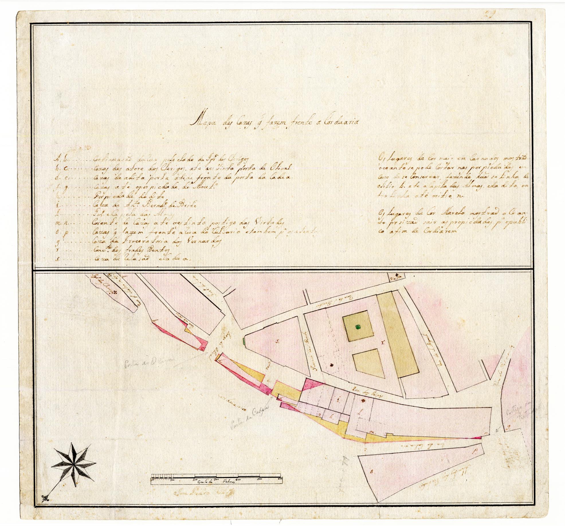 Mapa das casas que fazem frente à Cordoaria