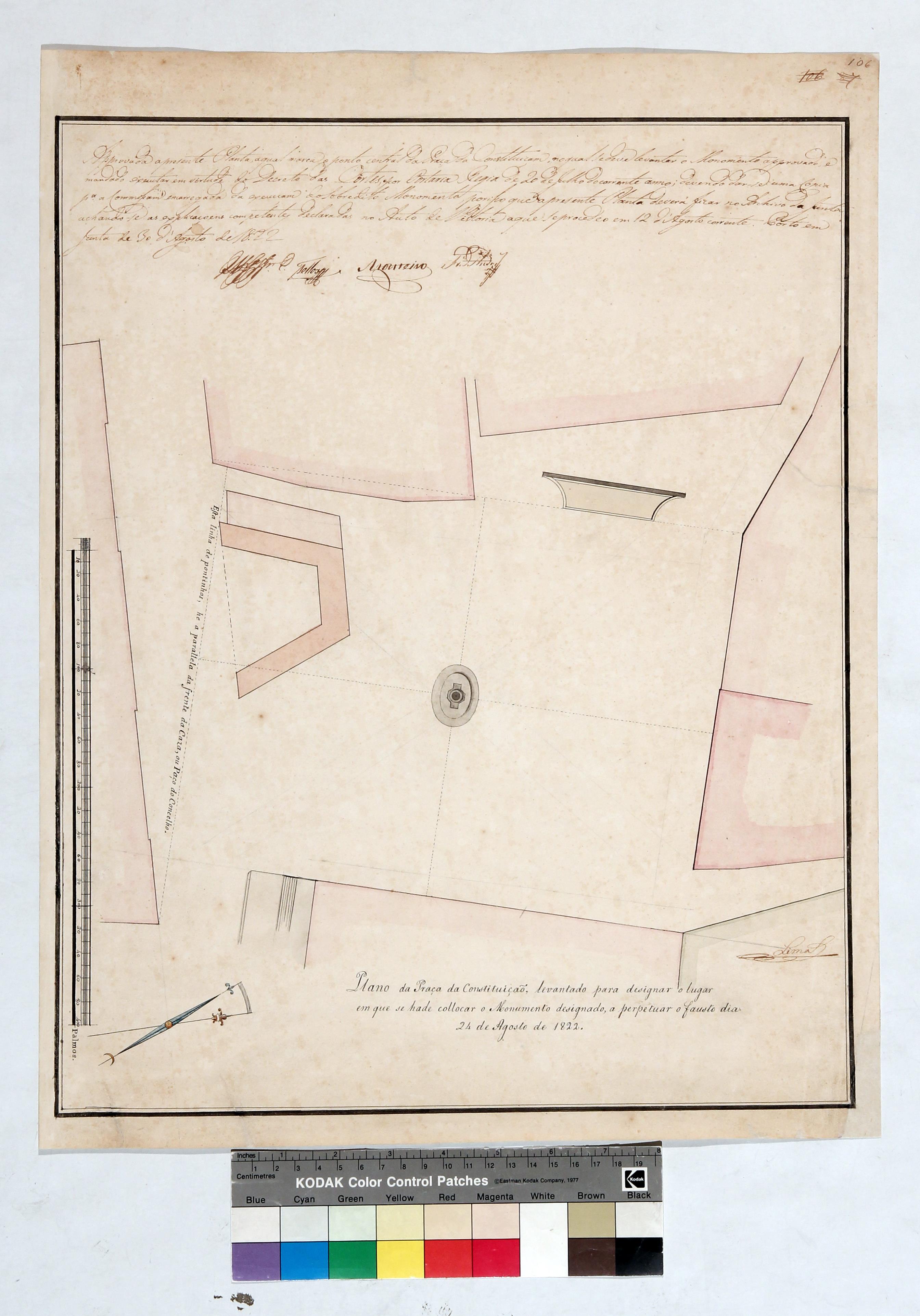 Plano da Praça da Constituição, levantado para designar o lugar em que se há-de colocar o monumento designado a perpetuar o fausto dia 24 de Agosto de 1822