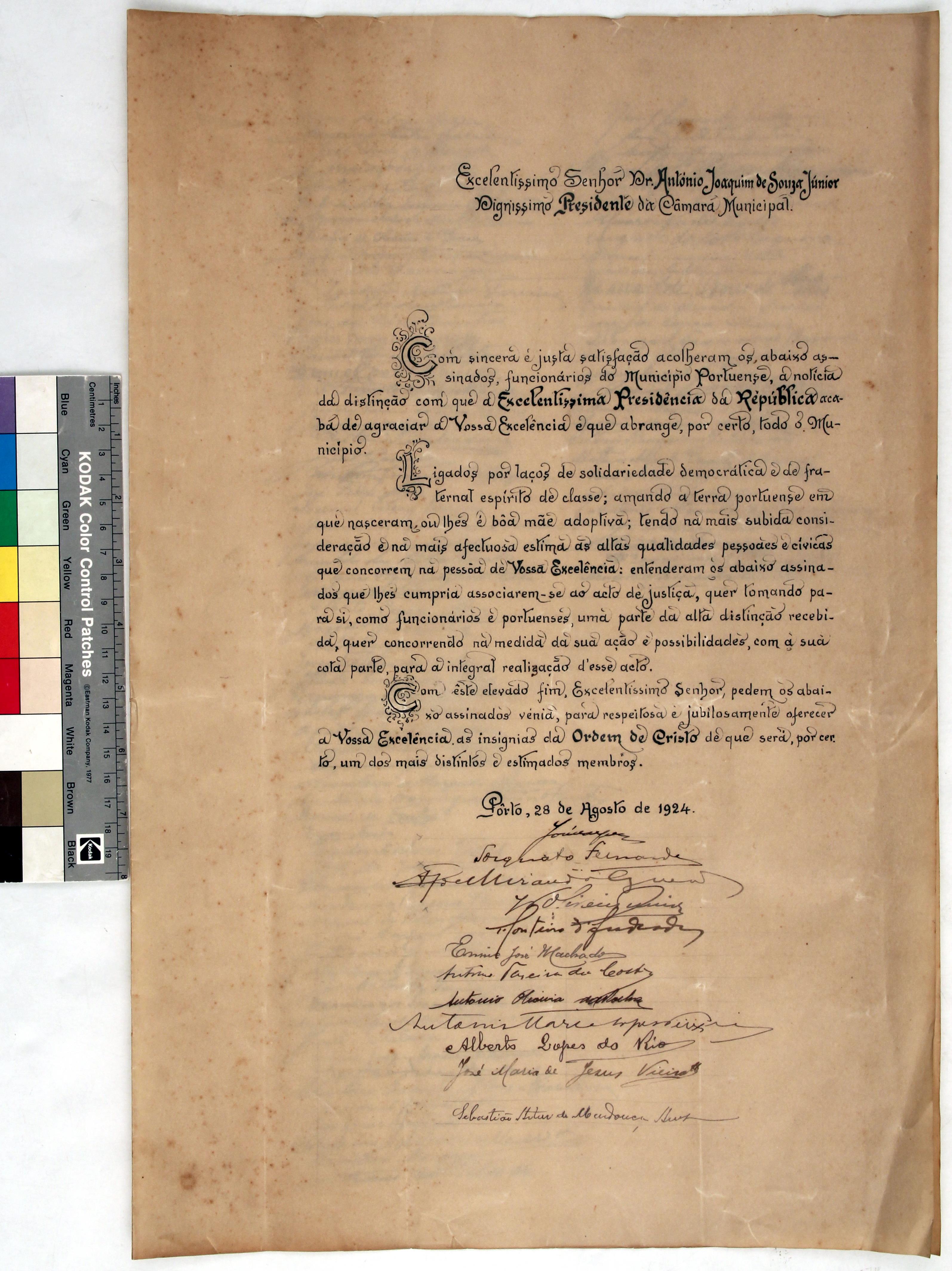 [Abaixo-assinado dirigido ao Dr. António Joaquim de Sousa Júnior]