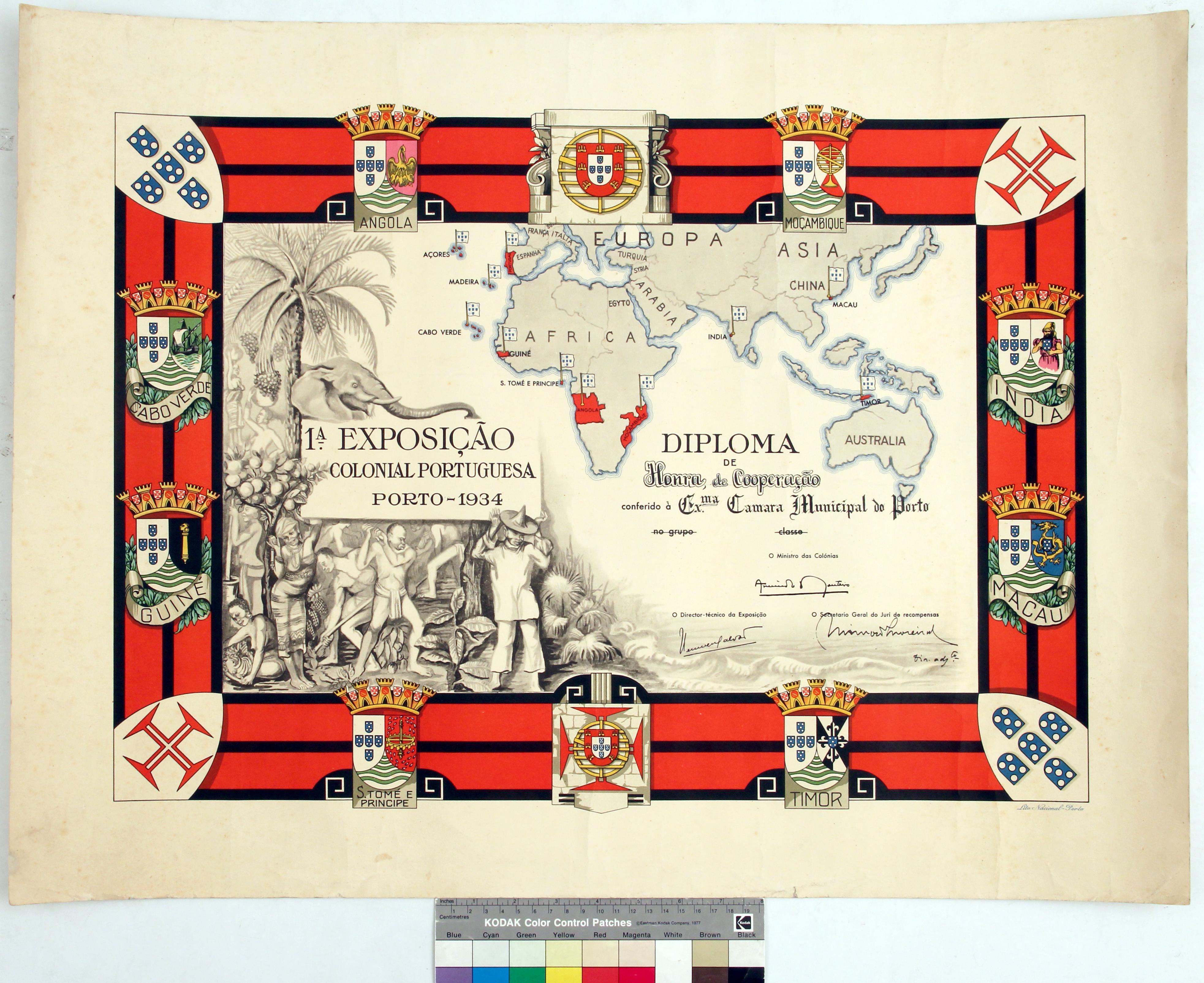 Diploma de honra, cooperação na 1ª Exposição Colonial Portuguesa, conferido à Câmara Municipal do Porto
