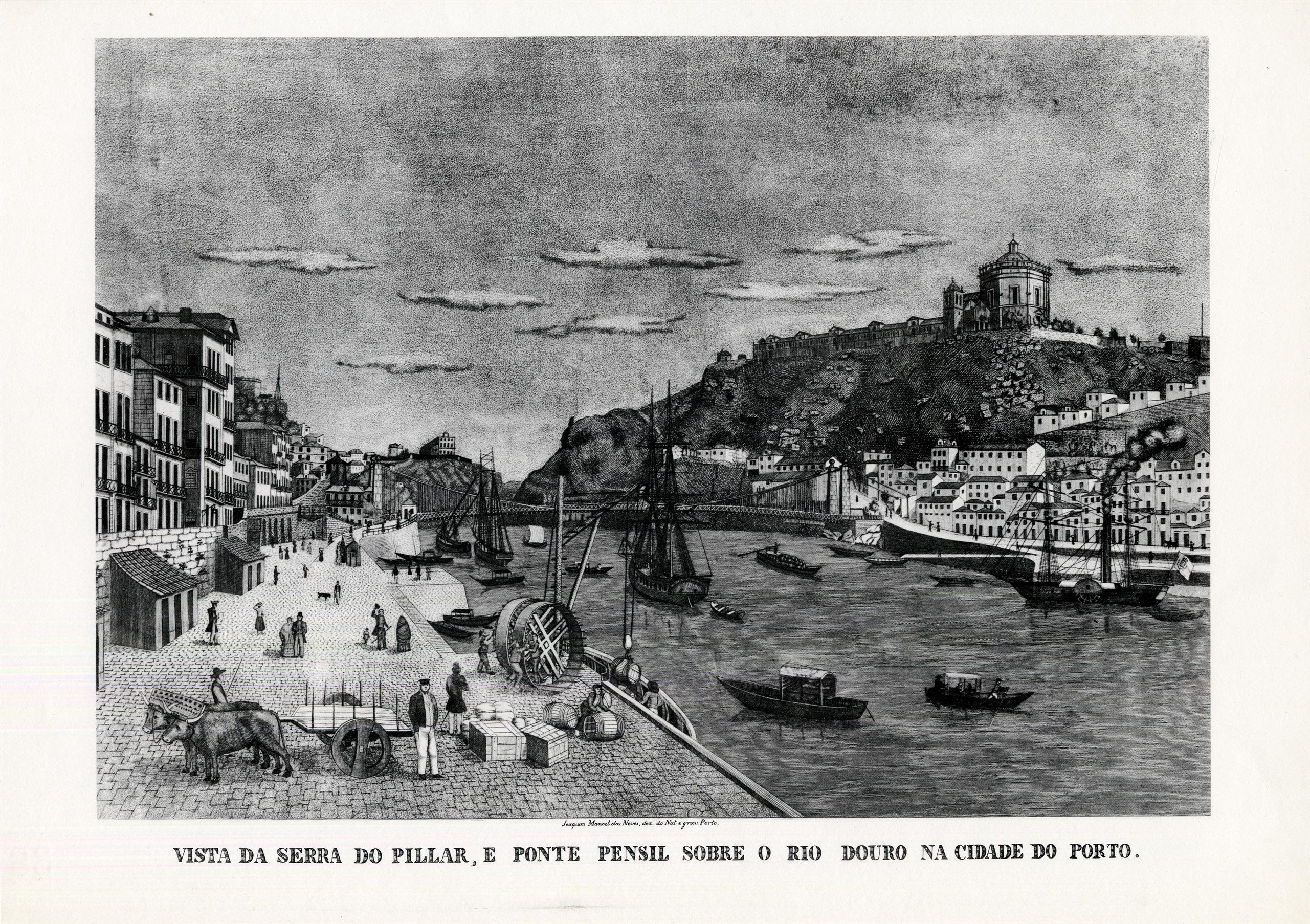 Vista da Serra do Pilar, e Ponte Pênsil sobre o Rio Douro na cidade do Porto