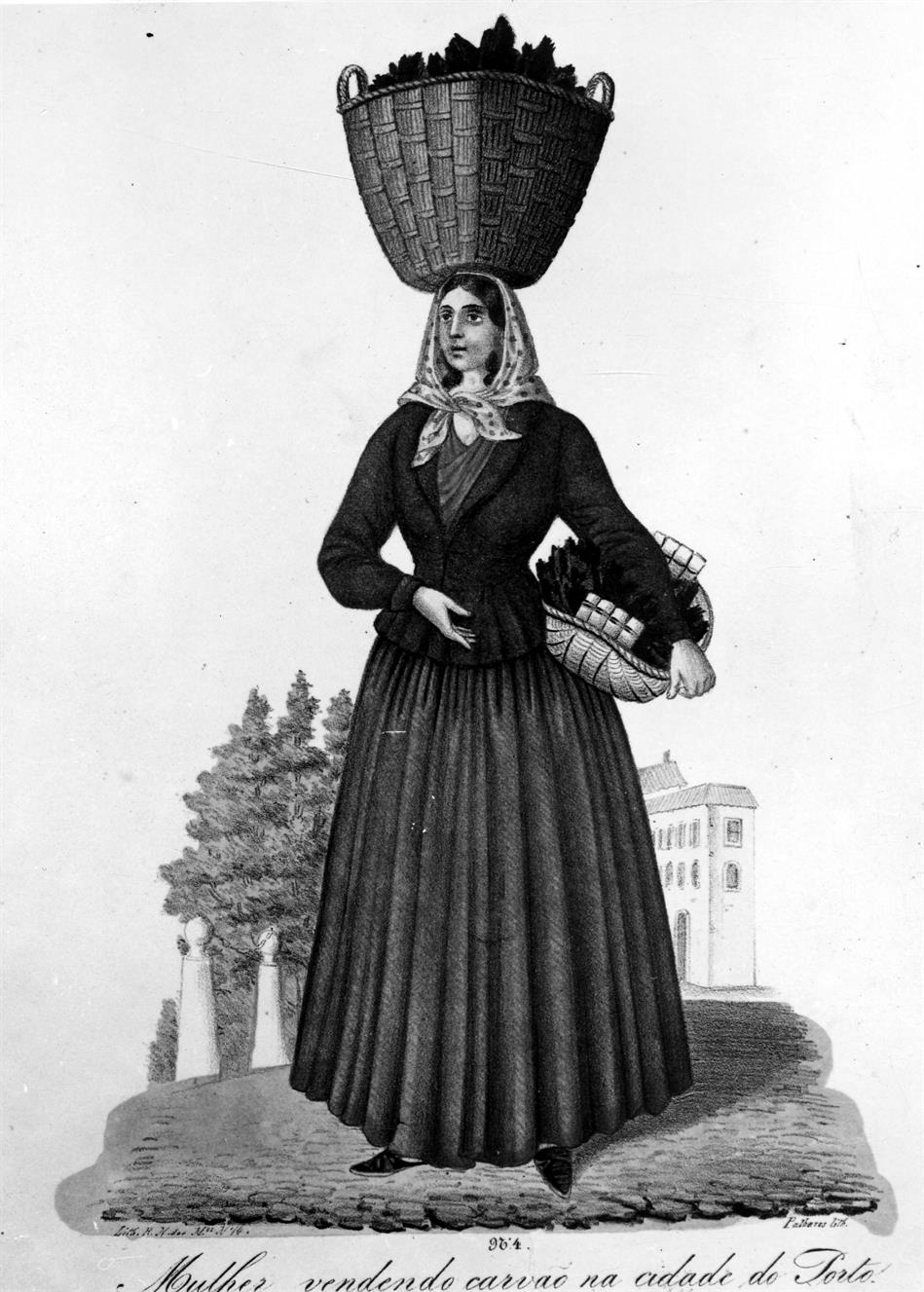 O traje popular tradicional no distrito do Porto : mulher vendendo carvão na cidade do Porto : 1860