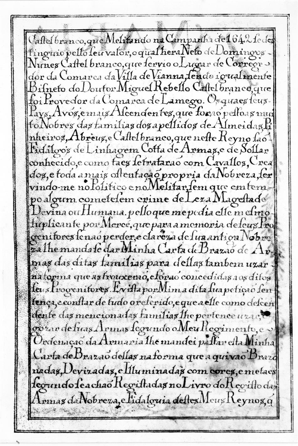 Carta de Brasão de Armas de Bernardo de Abreu Castelbranco